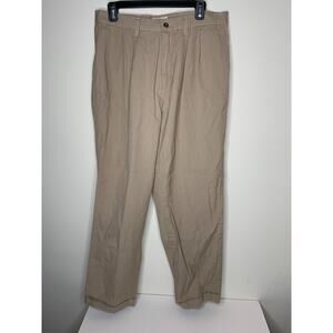 St John's Bay Mens 34 X 32 Khaki Pleated Classic Fit Chino Pants Cuffed Cotton